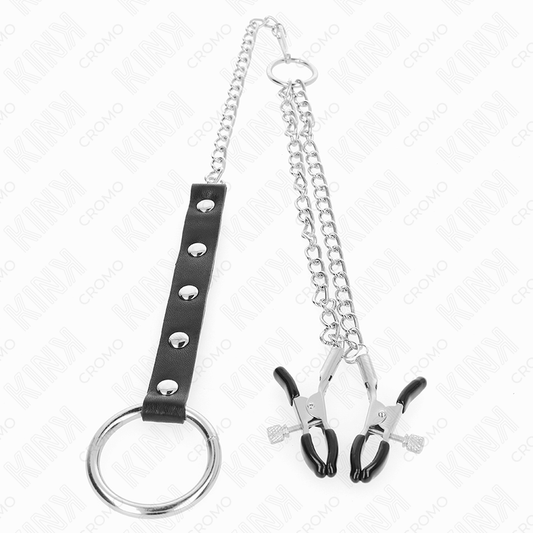 Kink Ring Power Kink - Metal Penis Ring With Chain And Adjustable Nipple Clamps