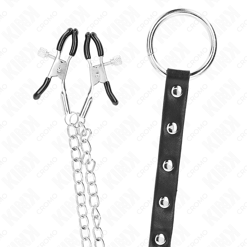 Kink Ring Power Kink - Metal Penis Ring With Chain And Adjustable Nipple Clamps