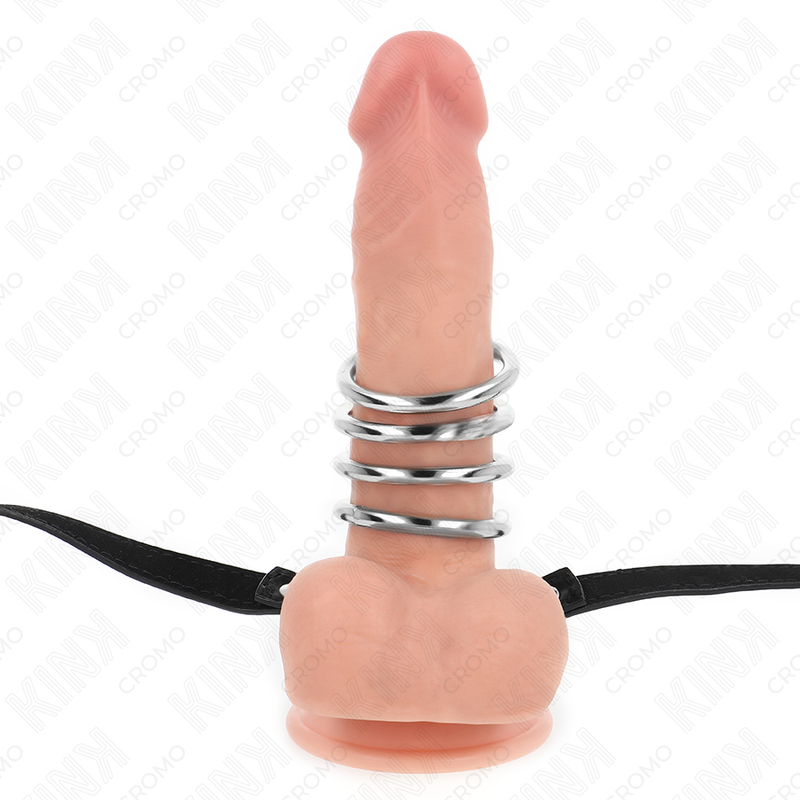 Kink Ring Power Kink - 5 Penis Rings 3.8 Cm To 5 Cm Metal With Leather Belt 112 Cm