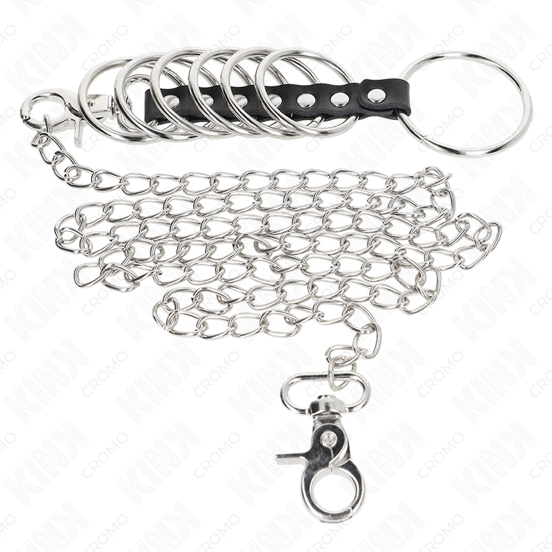 Kink Ring Power Kink - 7 Metal Penis Rings 3.8 Cm To 5 Cm Connected With Leather And Metal Chain 100 Cm