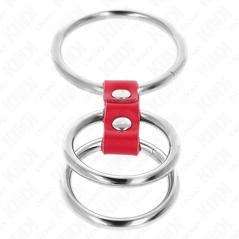 Kink Ring Power Kink - Triple Metal Penis Ring 3.7 Cm To 5 Cm Connected With Red Leather