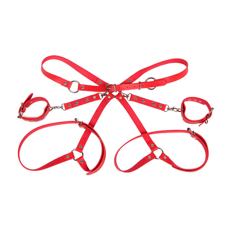 Subblime Handcuffs With Bondage Belt Red One Size