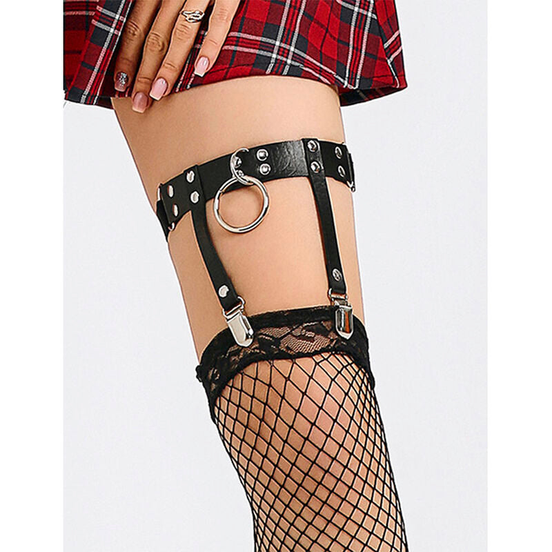 Subblime Fetish Subblime - 953744 Adjustable Leather Punk Garter Black One Size