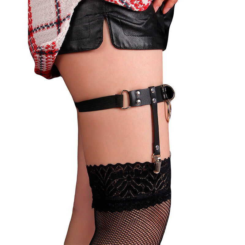 Subblime Fetish Subblime - 953744 Adjustable Leather Punk Garter Black One Size