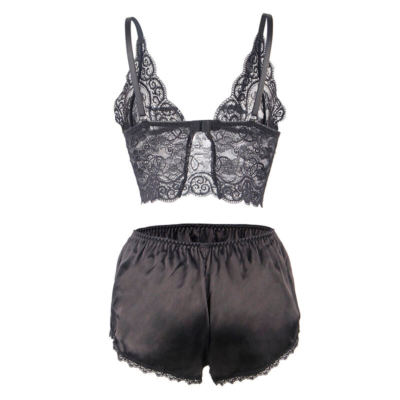 Subblime Sets Subblime - 953911 Silk And Lace Nightgown + Panties Black S/M