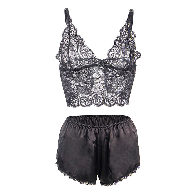 Subblime Sets Subblime - 953911 Silk And Lace Nightgown + Panties Black S/M