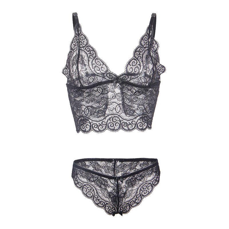 Subblime Sets Subblime - 953911 Silk And Lace Nightgown + Panties Black S/M