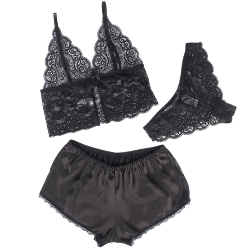 Subblime Sets Subblime - 953911 Silk And Lace Nightgown + Panties Black S/M