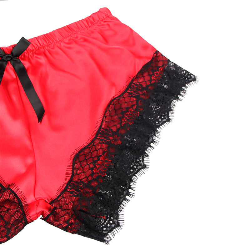 Subblime Sets Subblime - 953966 Casual Silk Nightgown + Lace Pants Black/Red L/Xl