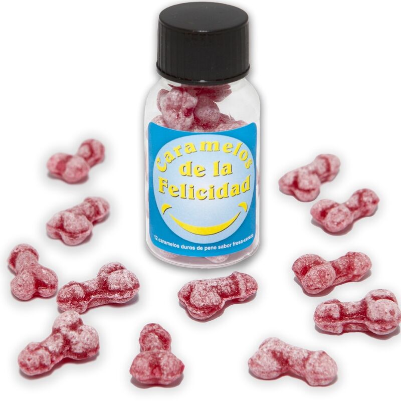 Diablo Picante Jar Of 12 Strawberry/Cherry Happy Penis-Shaped Candies