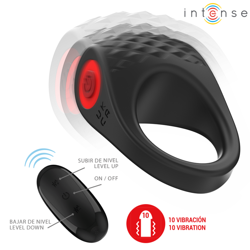 Intense Couples Toys Intense - Clover Vibrator Penis Ring 10 Vibrations Black