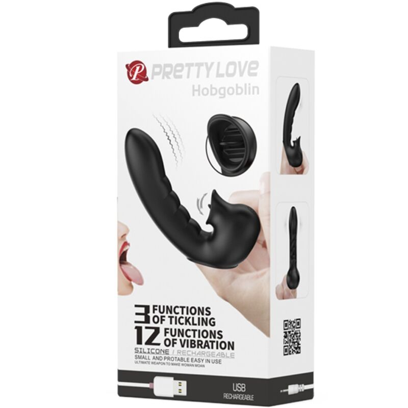 Pretty Love Hobgoblin Vibrating Finger Case 12 Vibrations + Clitoris Stimulator Black