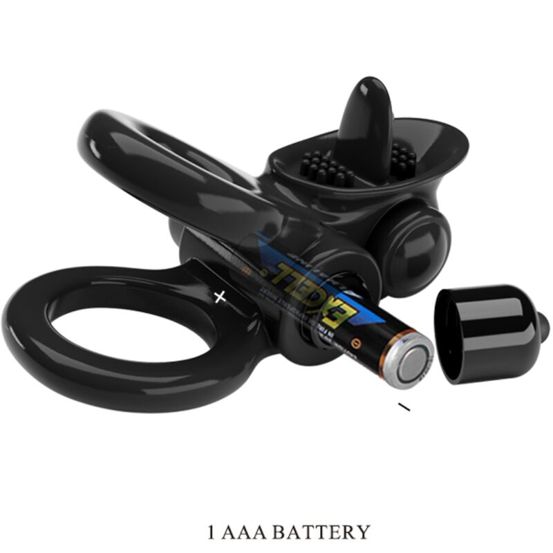 Pretty Love Passionate Ring Double Vibrating Ring + Clitoris Stimulator Black