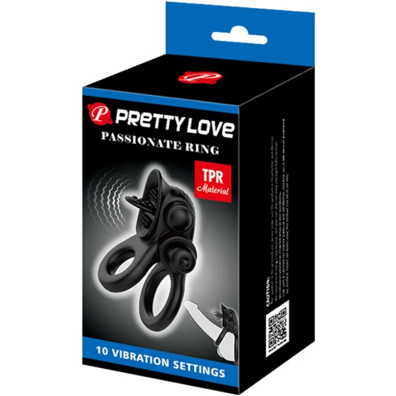 Pretty Love Passionate Ring Double Vibrating Ring + Clitoris Stimulator Black