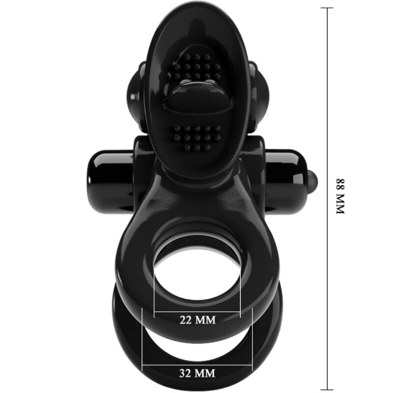 Pretty Love Passionate Ring Double Vibrating Ring + Clitoris Stimulator Black