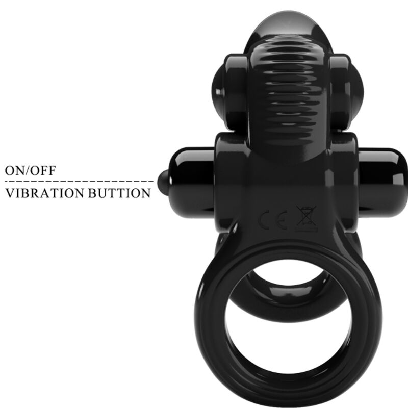 Pretty Love Passionate Ring Double Vibrating Ring + Clitoris Stimulator Black