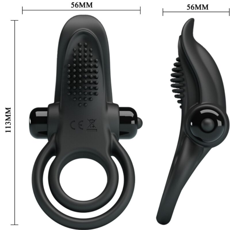 Pretty Love Double Vibrating Ring + Clitoris Stimulator 10 Vibrations Black