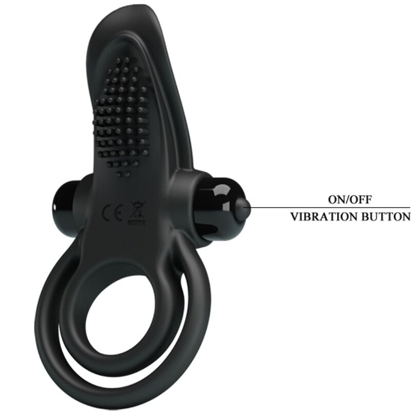 Pretty Love Double Vibrating Ring + Clitoris Stimulator 10 Vibrations Black