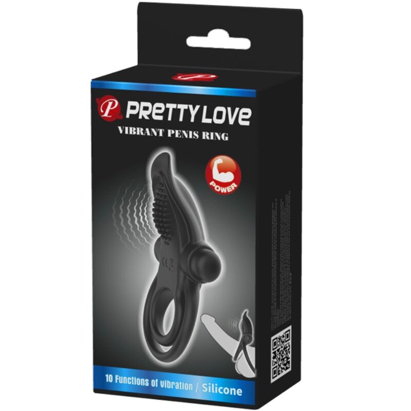 Pretty Love Double Vibrating Ring + Clitoris Stimulator 10 Vibrations Black