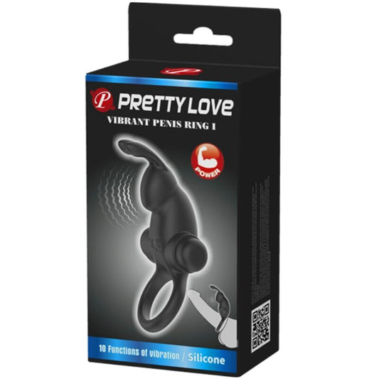 Pretty Love Vibrating Ring + Rabbit Clitoris Stimulator 10 Vibrations Black