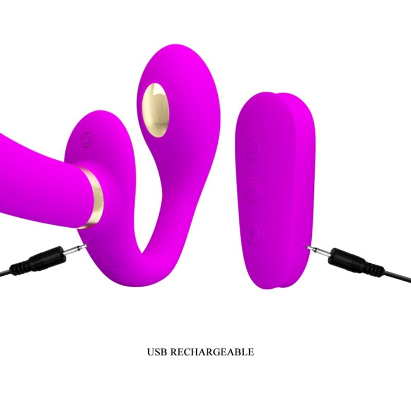 Pretty Love Thunderbird Double Strap-On Vibrator Remote Control Purple