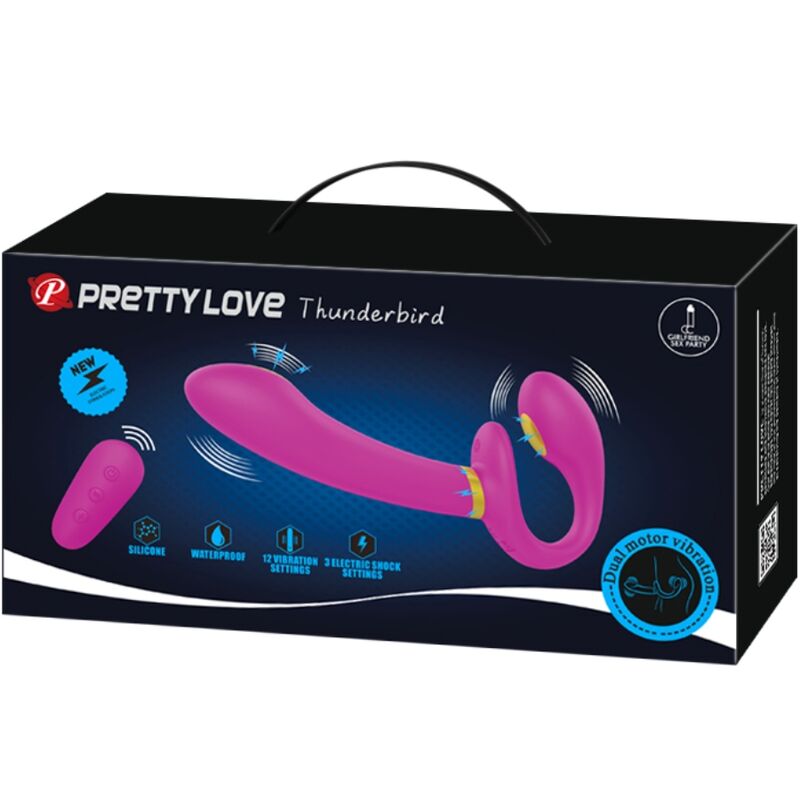 Pretty Love Thunderbird Double Strap-On Vibrator Remote Control Purple
