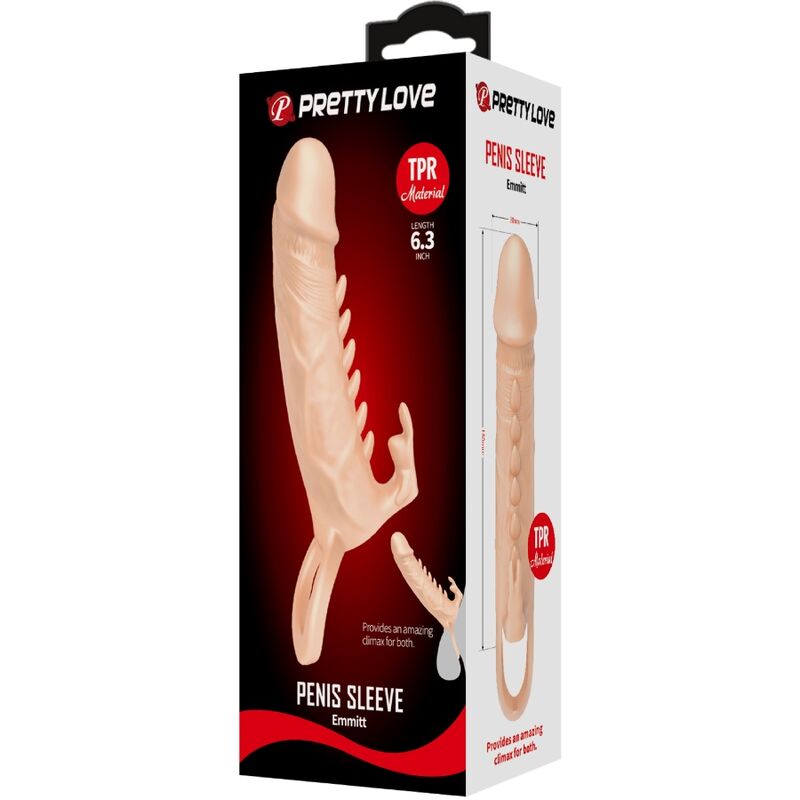 Pretty Love Emmit Penis Sleeve + Clitoris Stimulator Flesh