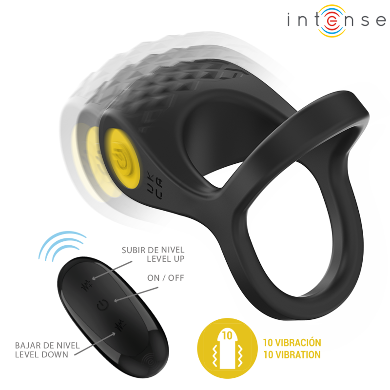 Intense Couples Toys Intense - Alex Vibrator Double Penis Ring 10 Vibrations Black