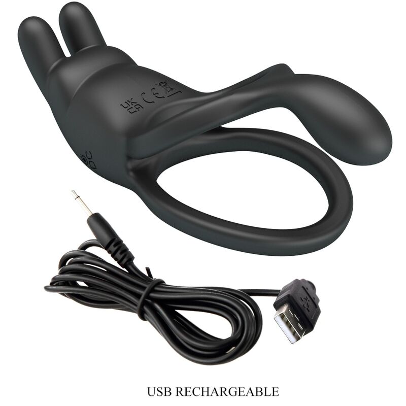 Pretty Love Seth Double Vibrating Ring Rabbit 7 Vibrations Black