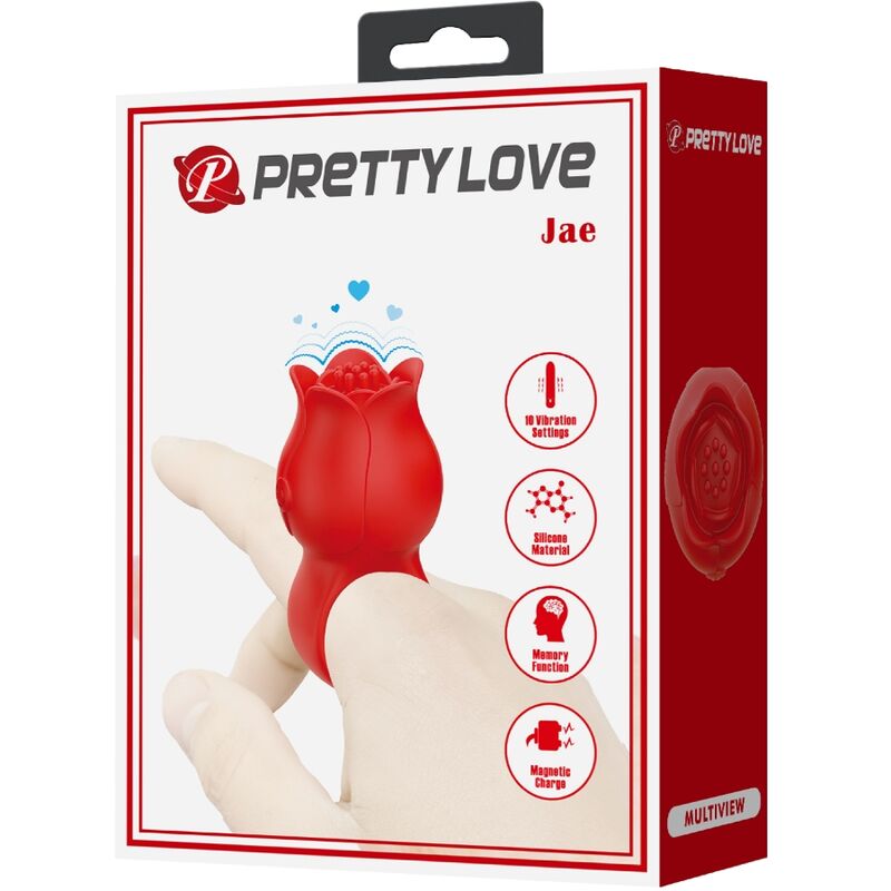 Pretty Love Jae Rose Shaped Finger Vibrator 10 Vibrations Red