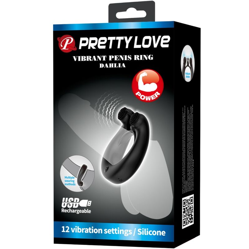 Pretty Love Dahlia Vibrating Ring + Clitoris Stimulator 12 Vibrations Black