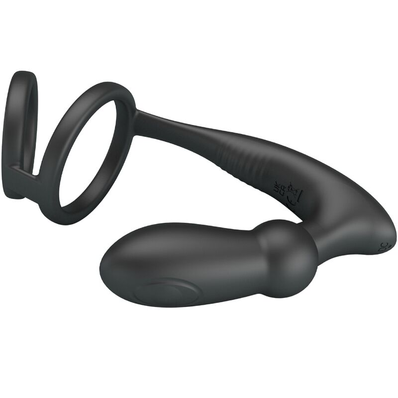 Pretty Love Emoni Penis Ring + Anal Plug 12 Vibrations Black