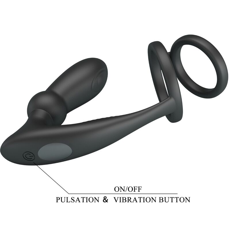 Pretty Love Emoni Penis Ring + Anal Plug 12 Vibrations Black