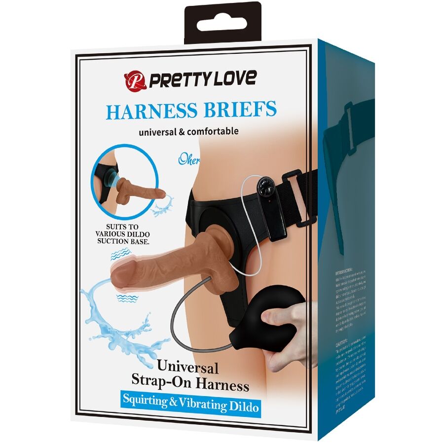 Pretty Love Universal Harness Briefs With Vibrating And Squirting Dildo 15.5 Cm Mulato