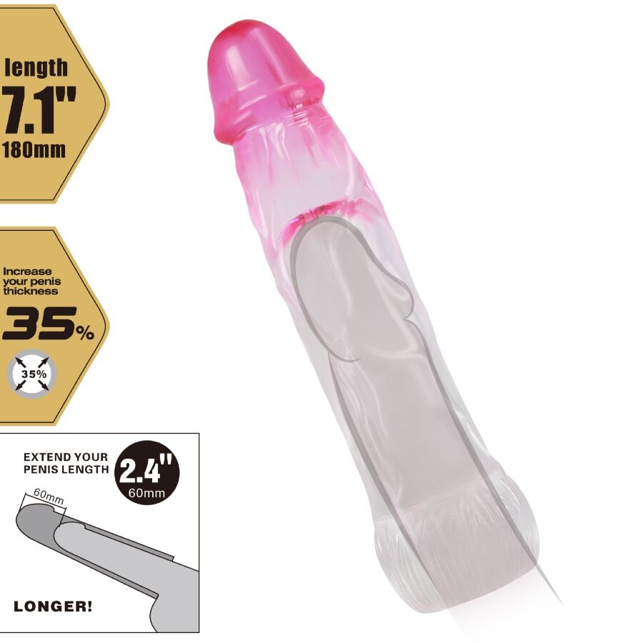 Pretty Love Neron Realistic 6 Cm Enlargement Sheath For Penis Pink