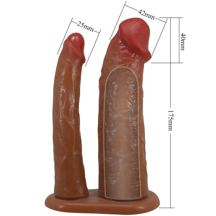 Pretty Love Yairon Double Penis Sleeve With 4 Cm Extension Mulatto