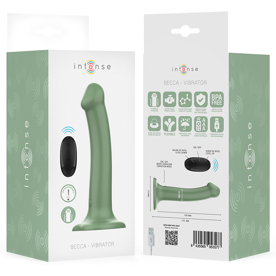 Intense Fun Intense - Becca Vibrator With Suction Cup 10 Vibrations Green Remote Control