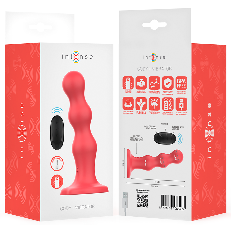 Intense Cody Vibrator with Suction Cup & Remote Control Red