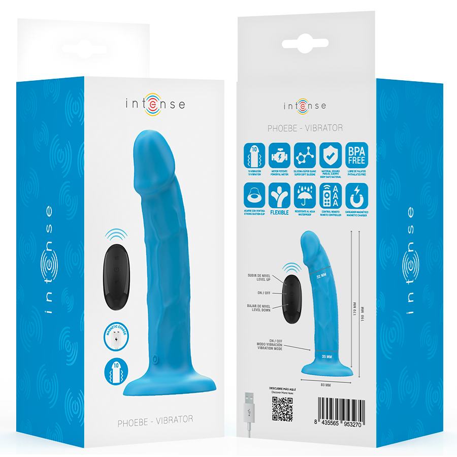 Intense Phoebe Realistic Vibrator with Suction Cup & Remote Control Blue