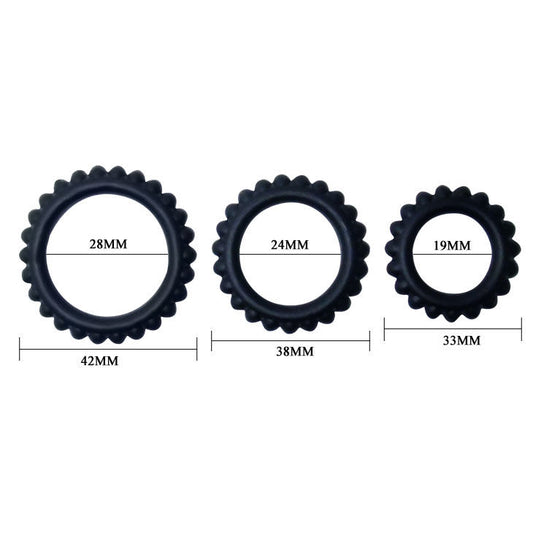 Baile For Him Baile - Titan Set 3Pcs Cock Ring Black 2.8 + 2.4 + 1.9 Cm