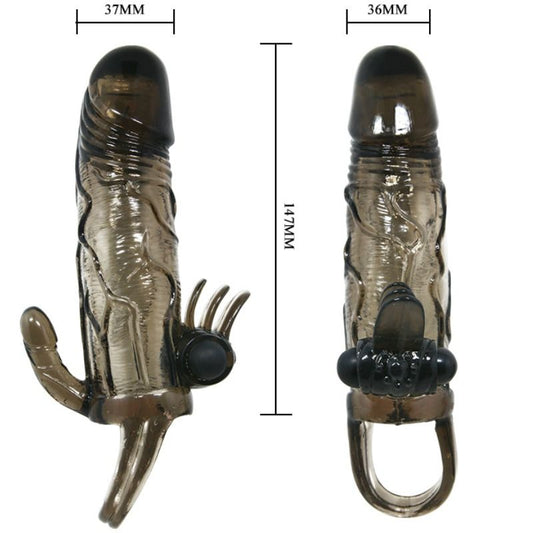 Baile For Him Baile - Brave Man Penis Cover With Clit And Anal Stimulation Double Bullet Black 16.5 Cm