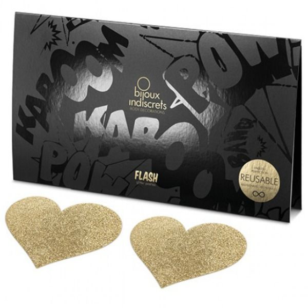 Bijoux Flash Collection Bijoux - Indiscrets Flash Golden Heart Nipple Covers