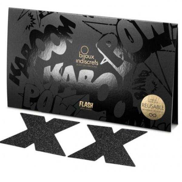 Bijoux Flash Collection Bijoux - Indiscrets Flash Cross Black Nipple Caps