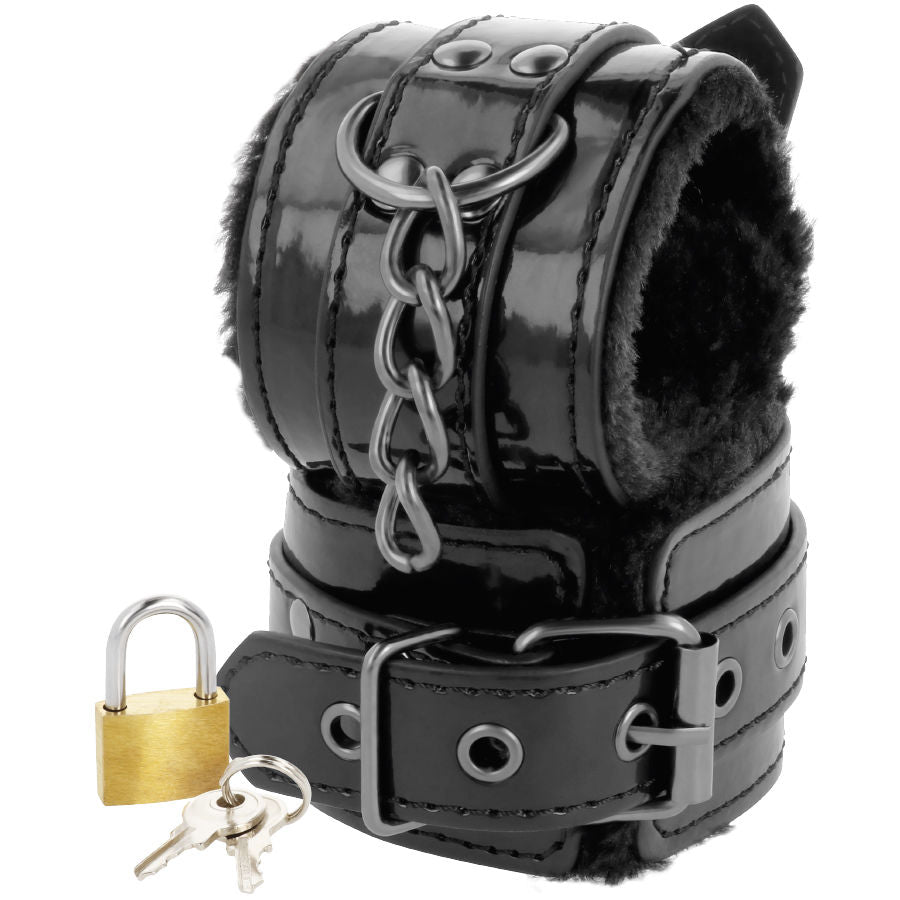 Darkness Bondage Darkness - Adjustable Black Leather Ankle Handcuffs With Padlock
