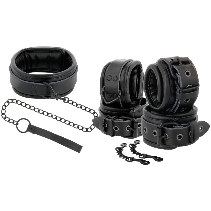 Darkness Black Leather Handcuffs And Collar