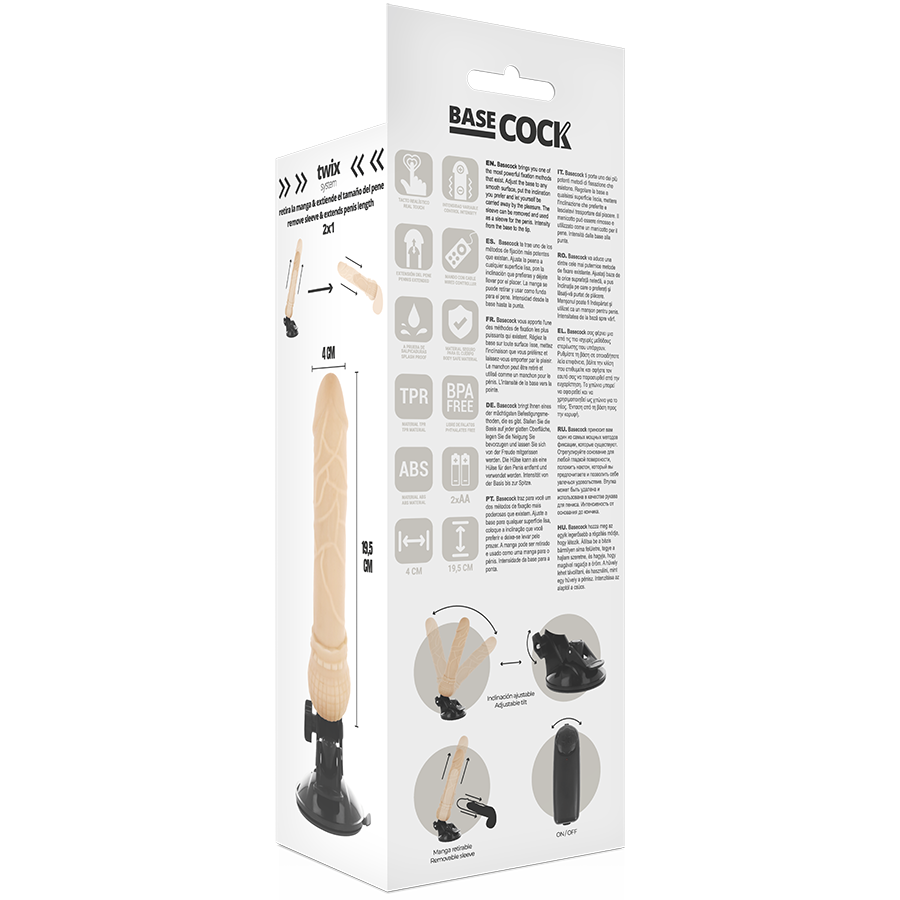 Basecock Realistic Vibrator Remote Control Flesh 19.5 Cm -O- 4 Cm