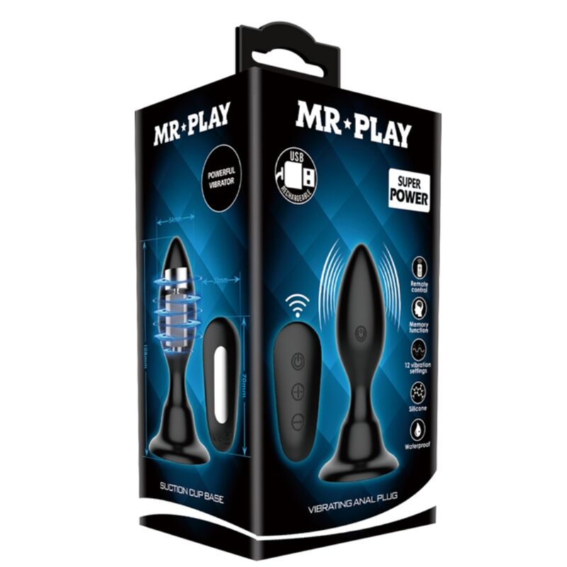 Mr Play Anal Plug With Vibration Black Remote Control