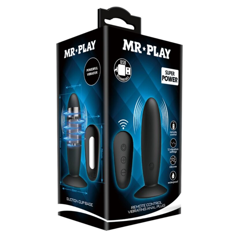 Mr Play Anal Plug With Vibration Black Remote Control