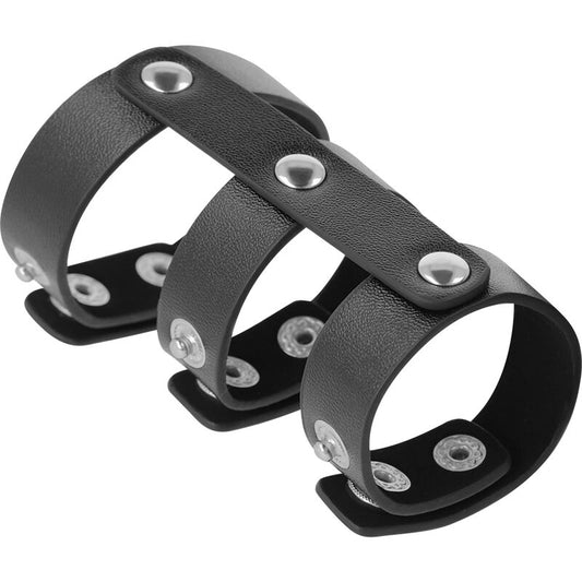 Darkness Bondage Darkness - Adjustable Leather Double Penis And Testicle Ring