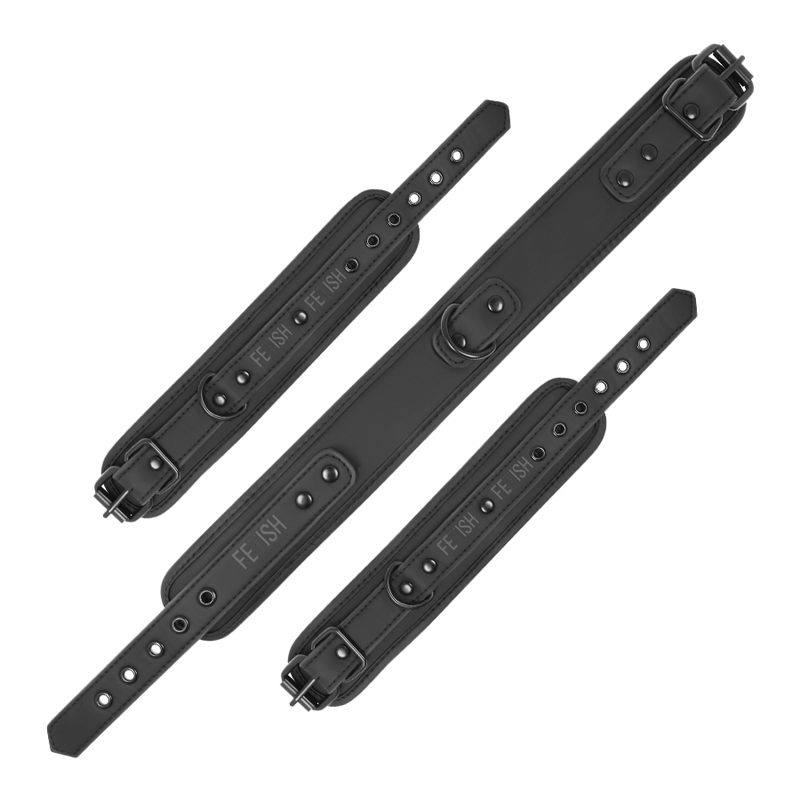 Fetish Submissive Bondage Fetish Submissive - Vegan Leather Necklace And Handcuffs With Noprene Lining